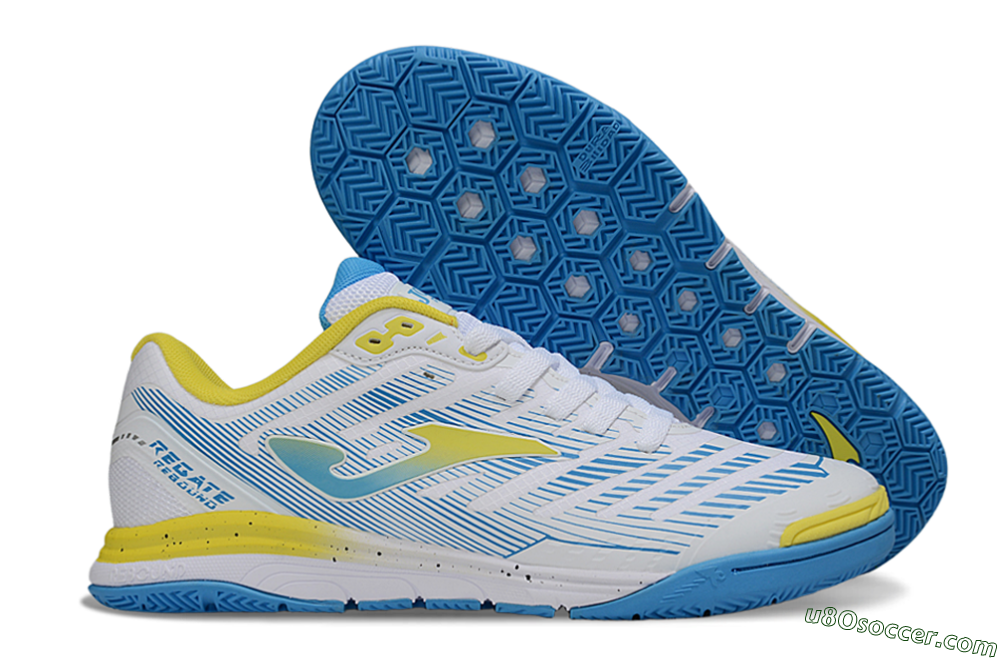 Joma Top Flex IC Indoor & Futsal Soccer Shoes - White/Blue/Yellow 1