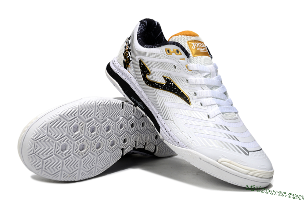 Joma Top Flex IC Indoor & Futsal Soccer Shoes - White/Black/Gold 3