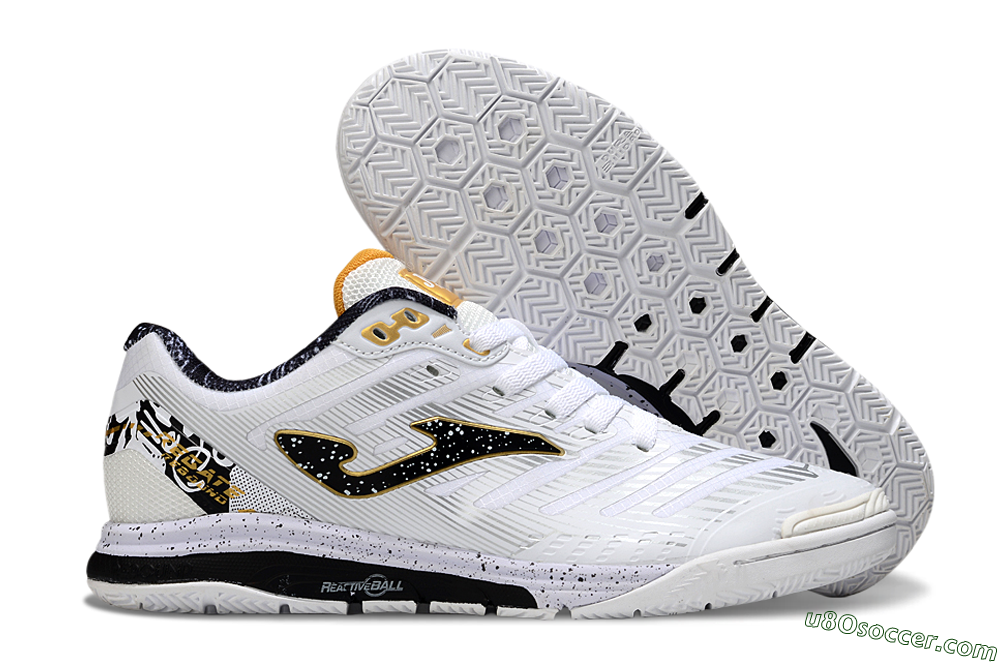 Joma Top Flex IC Indoor & Futsal Soccer Shoes - White/Black/Gold 1