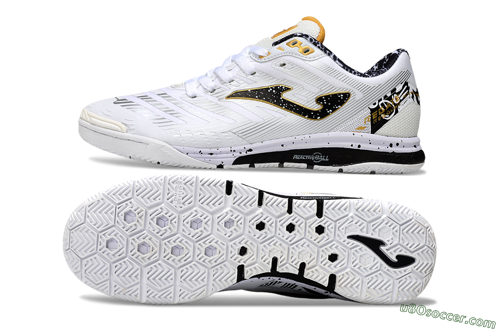 Joma Top Flex IC Indoor & Futsal Soccer Shoes - White/Black/Gold 0