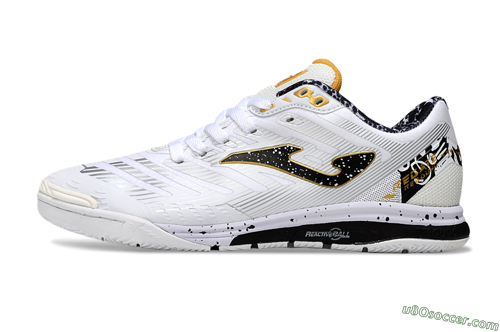 Joma Top Flex IC Indoor & Futsal Soccer Shoes - White/Black/Gold 2