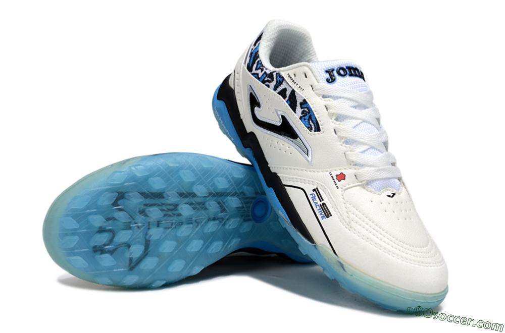 Joma Top Flex TF Artificial Turf Soccer Shoes - White/Black/Blue 3