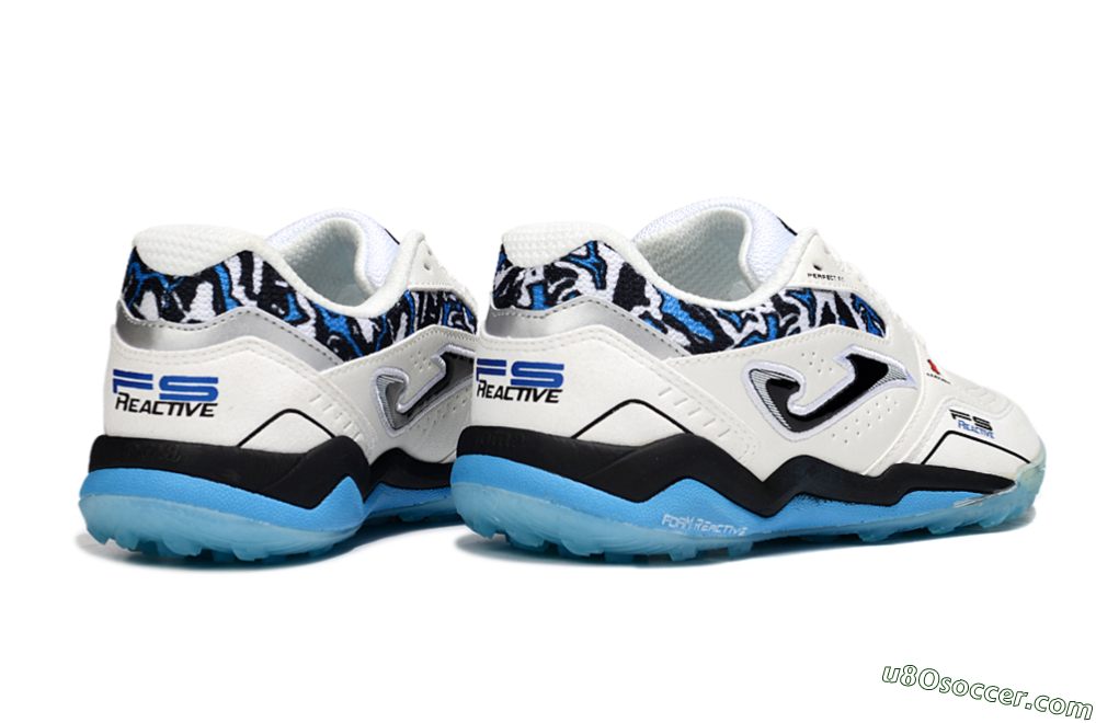 Joma Top Flex TF Artificial Turf Soccer Shoes - White/Black/Blue 6