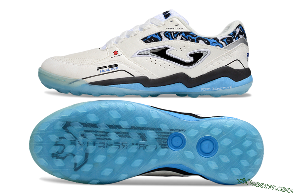 Joma Top Flex TF Artificial Turf Soccer Shoes - White/Black/Blue 0