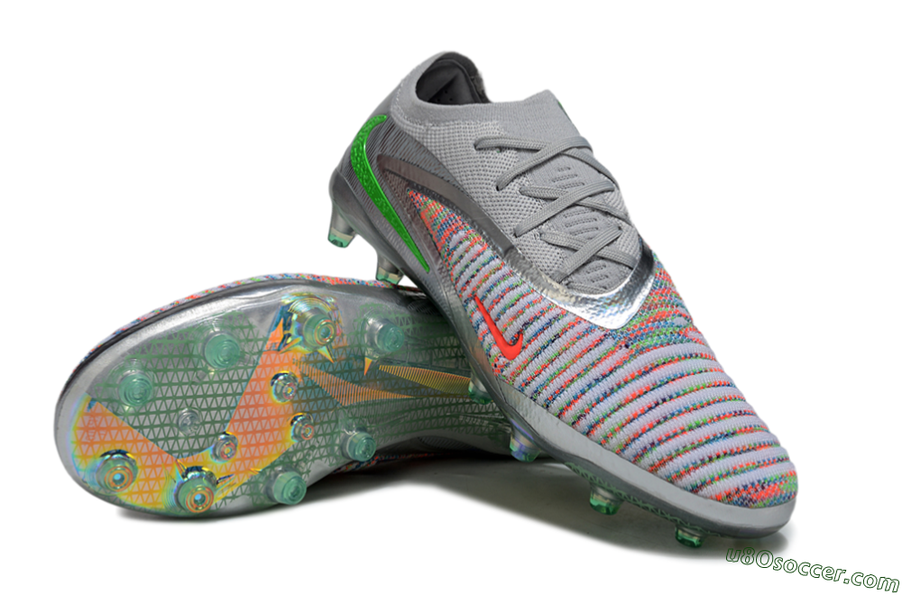 Nike Phantom 6 Elite AG Artificial Grass Soccer Cleats - Grey/Silver/Red 3