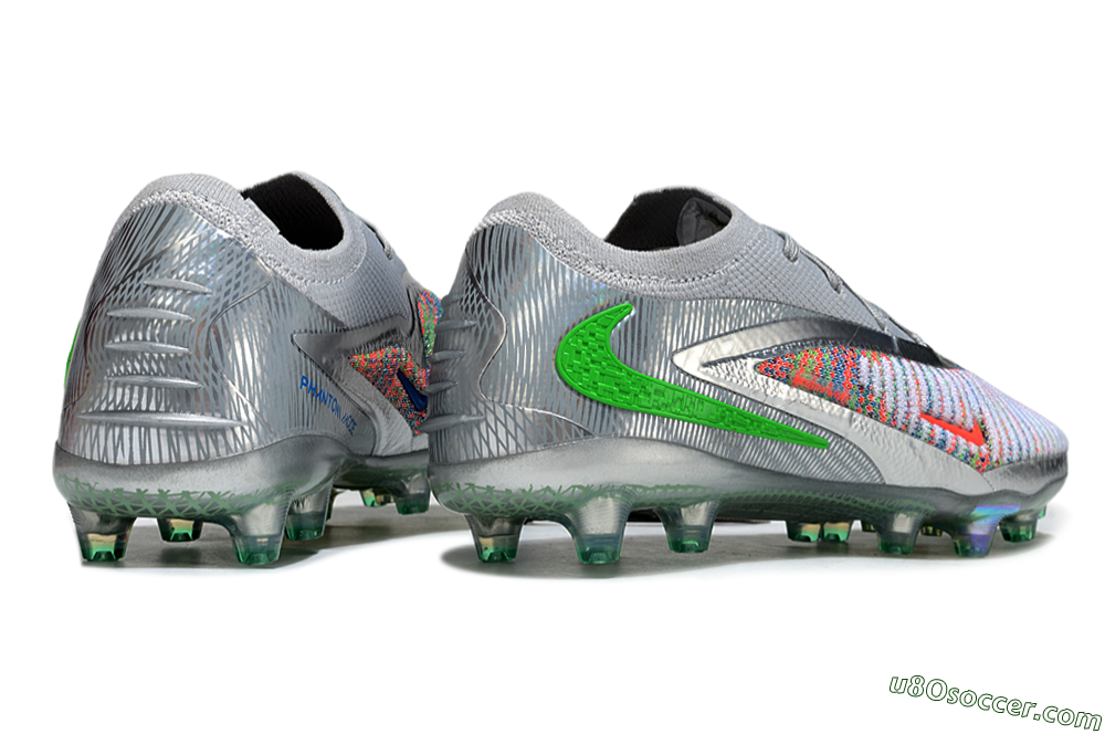 Nike Phantom 6 Elite AG Artificial Grass Soccer Cleats - Grey/Silver/Red 6