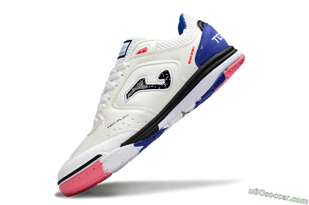 Joma Top Flex IC Indoor & Futsal Soccer Shoes - White/Black/Blue 5