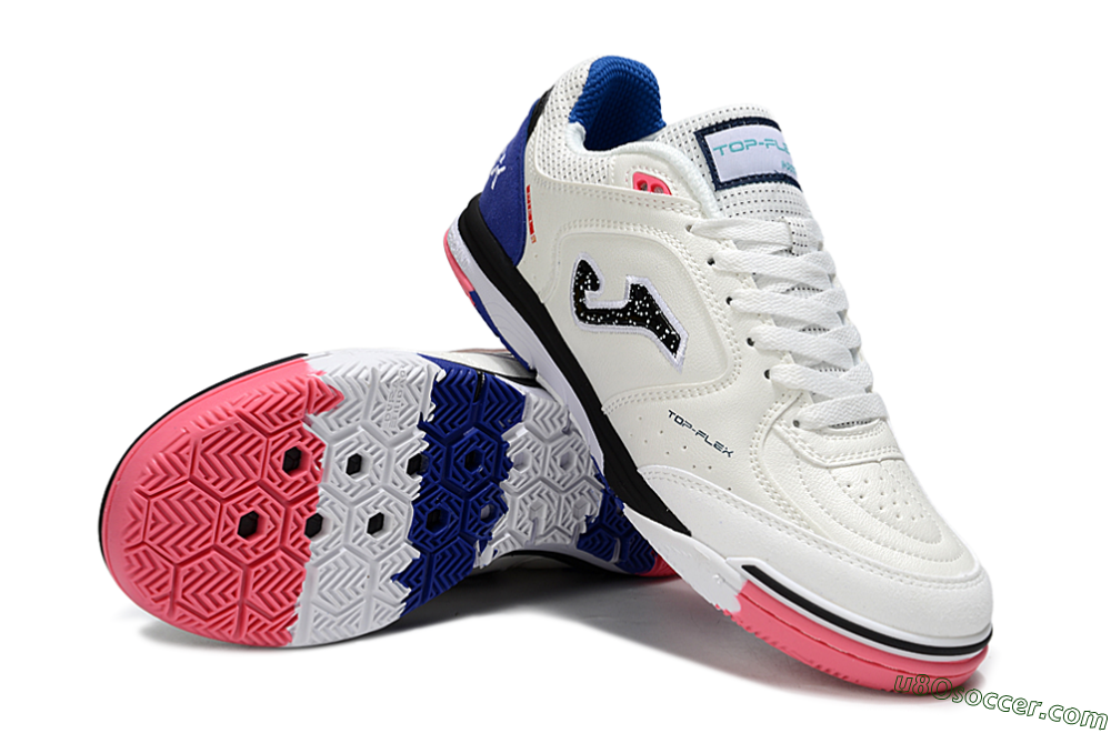 Joma Top Flex IC Indoor & Futsal Soccer Shoes - White/Black/Blue 3