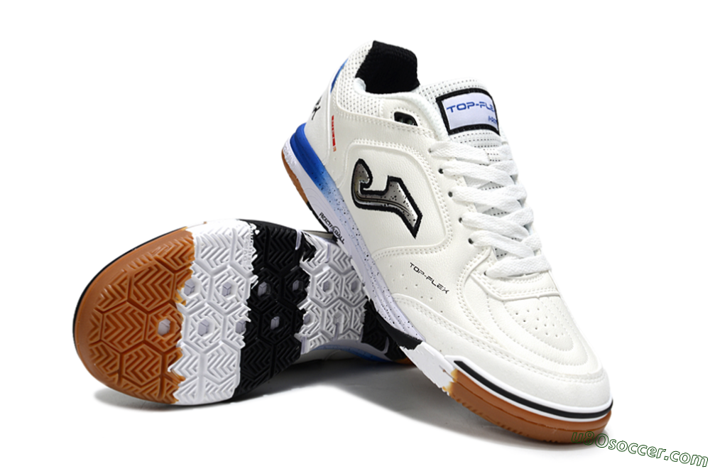Joma Top Flex IC Indoor & Futsal Soccer Shoes - White/Silver/Blue 3