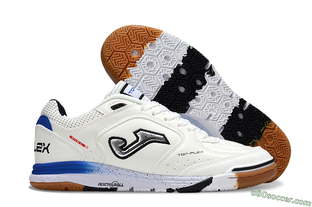 Joma Top Flex IC Indoor & Futsal Soccer Shoes - White/Silver/Blue 1