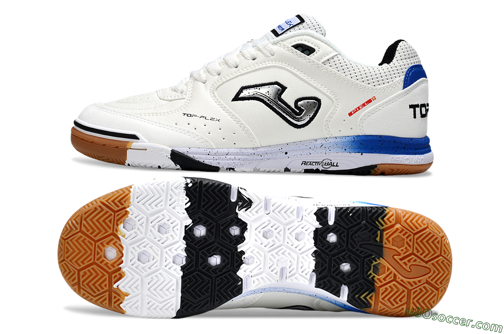 Joma Top Flex IC Indoor & Futsal Soccer Shoes - White/Silver/Blue 0