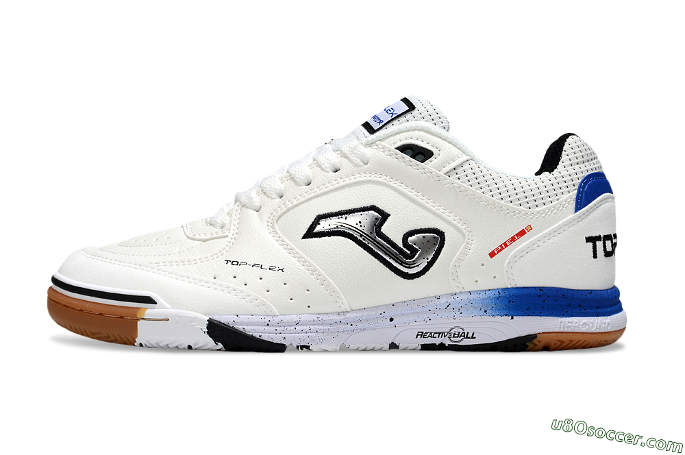 Joma Top Flex IC Indoor & Futsal Soccer Shoes - White/Silver/Blue 2