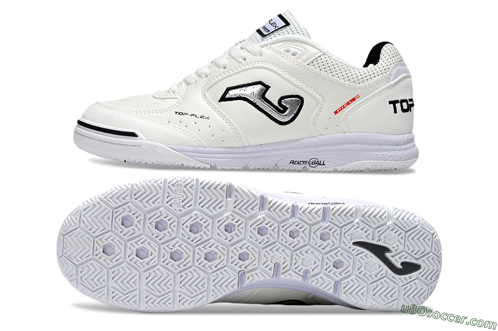 Joma Top Flex IC Indoor & Futsal Soccer Shoes - White/Silver/Black 0