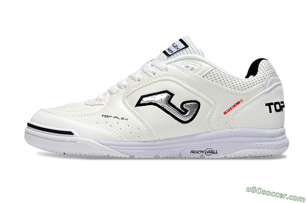 Joma Top Flex IC Indoor & Futsal Soccer Shoes - White/Silver/Black 2
