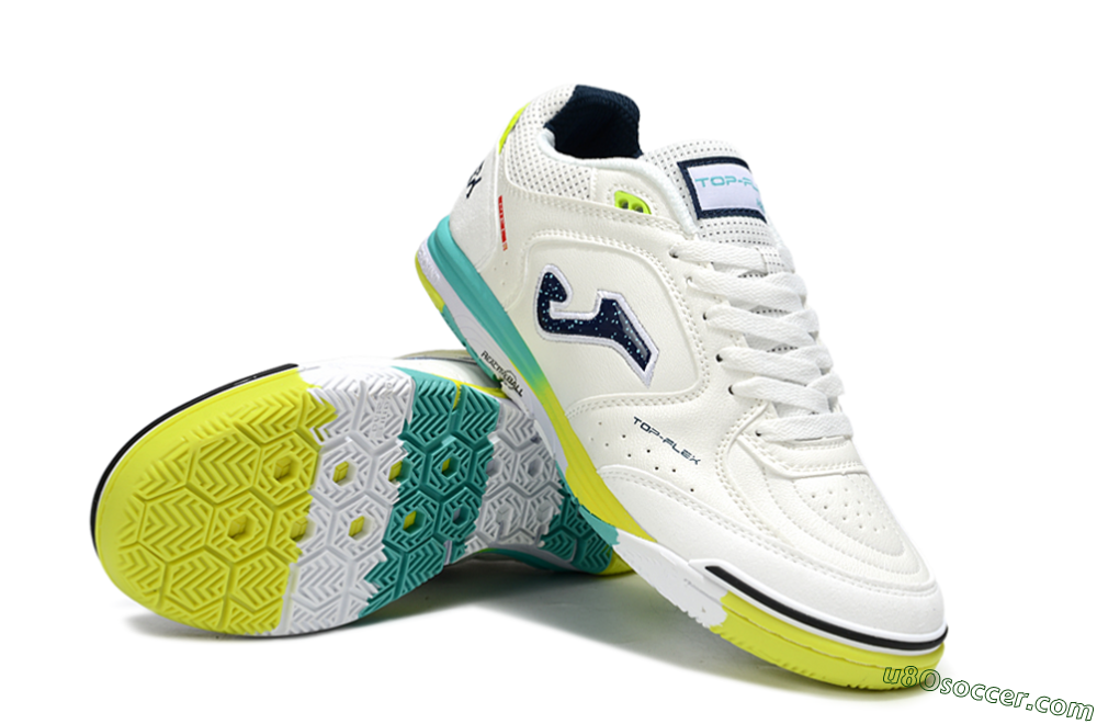 Joma Top Flex IC Indoor & Futsal Soccer Shoes - White/Yellow/Jade 3