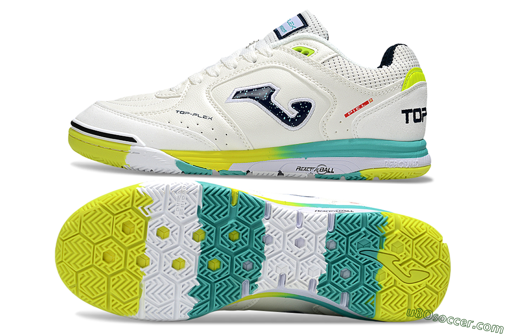 Joma Top Flex IC Indoor & Futsal Soccer Shoes - White/Yellow/Jade 0