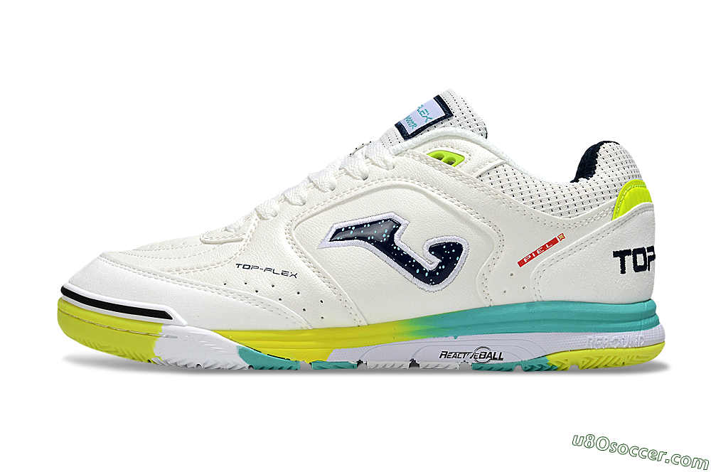 Joma Top Flex IC Indoor & Futsal Soccer Shoes - White/Yellow/Jade 2