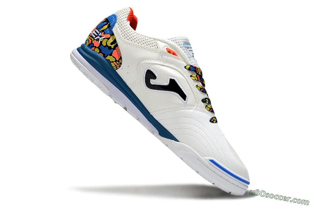 Joma Top Flex IC Indoor & Futsal Soccer Shoes - White/Black/Blue 4