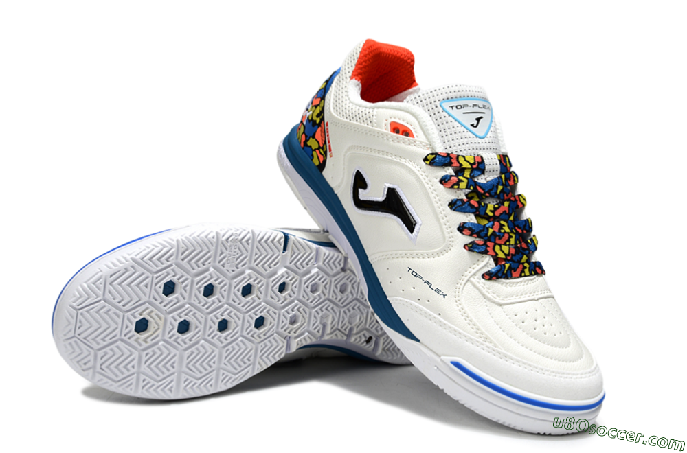Joma Top Flex IC Indoor & Futsal Soccer Shoes - White/Black/Blue 3