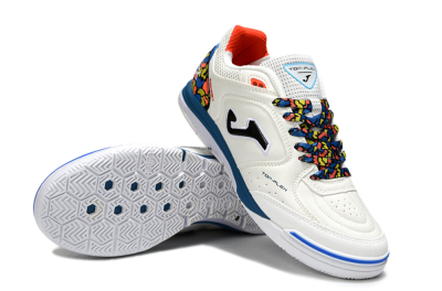 Joma Top Flex IC Indoor & Futsal Soccer Shoes - White/Black/Blue