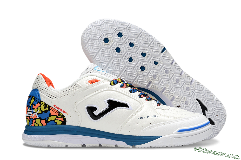 Joma Top Flex IC Indoor & Futsal Soccer Shoes - White/Black/Blue 1