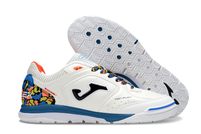 Joma Top Flex IC Indoor & Futsal Soccer Shoes - White/Black/Blue