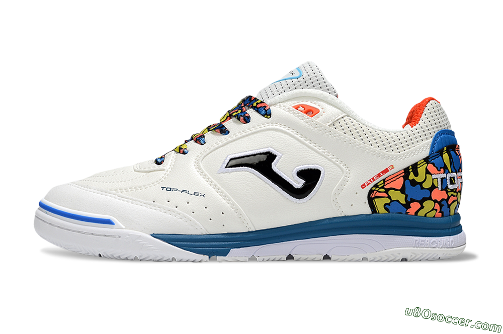 Joma Top Flex IC Indoor & Futsal Soccer Shoes - White/Black/Blue 2