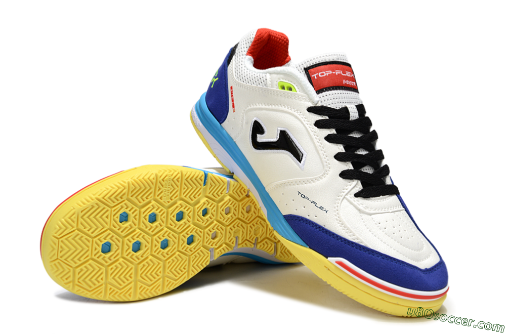 Joma Top Flex IC Indoor & Futsal Soccer Shoes - White/Black/Blue 3