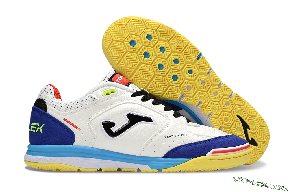 Joma Top Flex IC Indoor & Futsal Soccer Shoes - White/Black/Blue 1