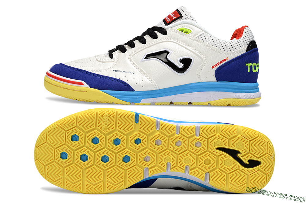 Joma Top Flex IC Indoor & Futsal Soccer Shoes - White/Black/Blue 0