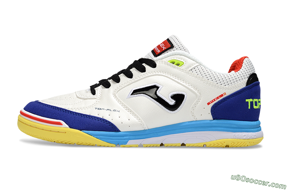 Joma Top Flex IC Indoor & Futsal Soccer Shoes - White/Black/Blue 2