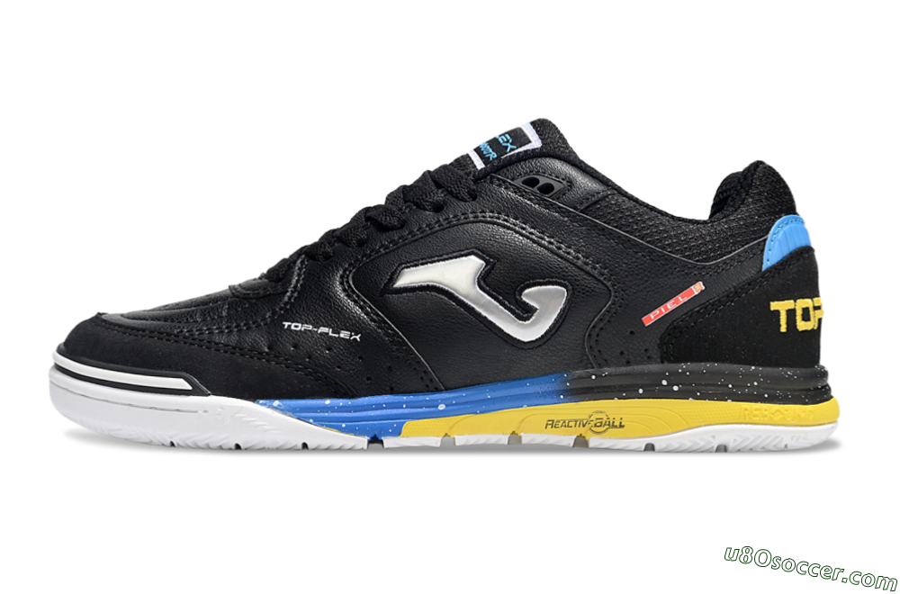 Joma Top Flex IC Indoor & Futsal Soccer Shoes - Black/Silver/Yellow 2