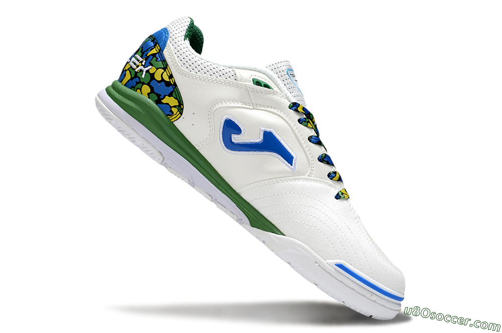 Joma Top Flex IC Indoor & Futsal Soccer Shoes - White/Blue/Green 4