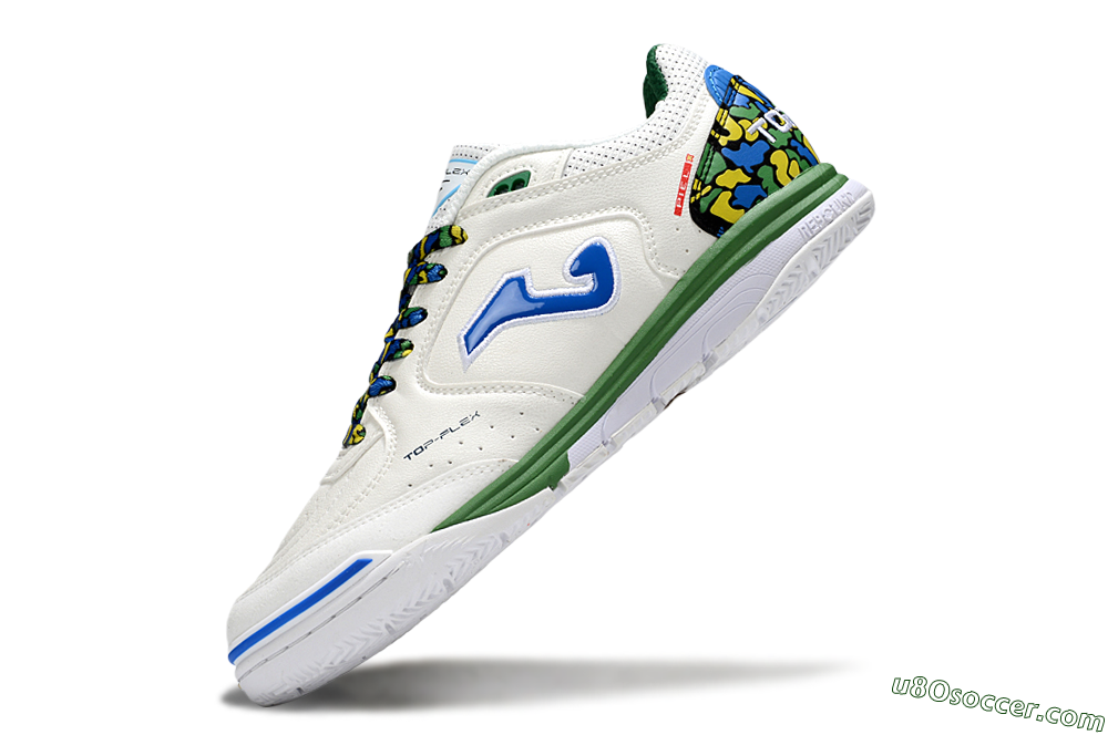 Joma Top Flex IC Indoor & Futsal Soccer Shoes - White/Blue/Green 5