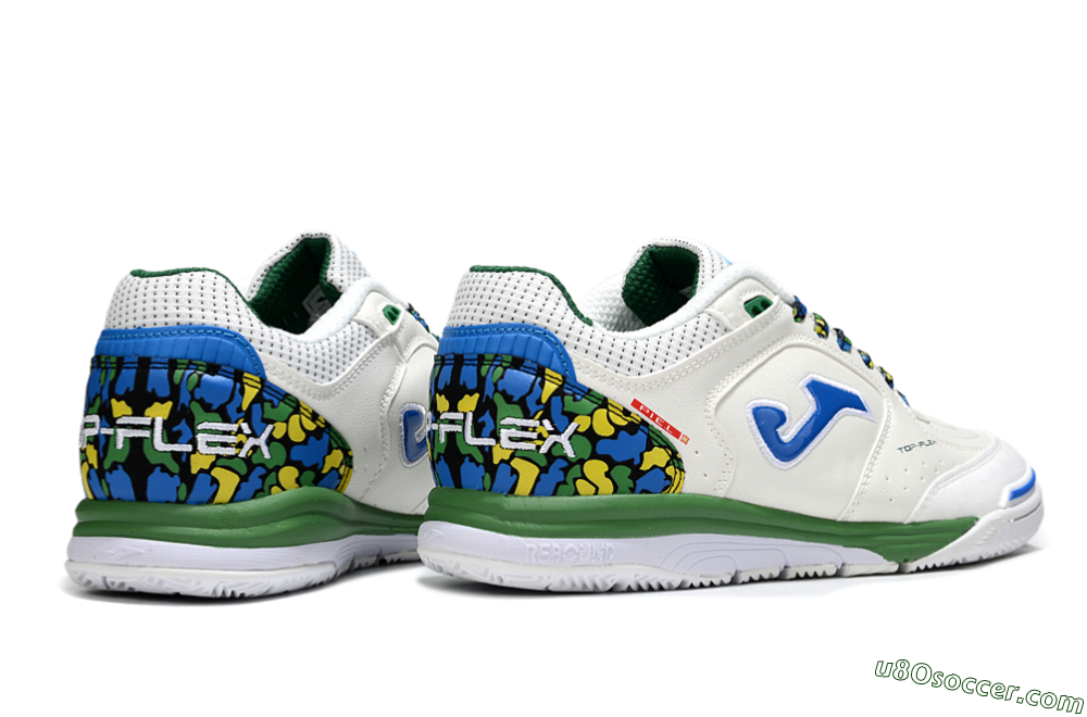 Joma Top Flex IC Indoor & Futsal Soccer Shoes - White/Blue/Green 6