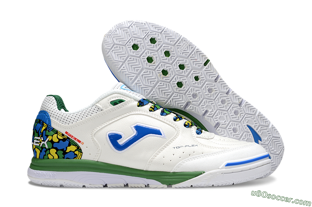 Joma Top Flex IC Indoor & Futsal Soccer Shoes - White/Blue/Green 1
