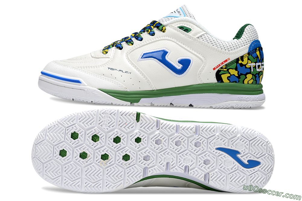 Joma Top Flex IC Indoor & Futsal Soccer Shoes - White/Blue/Green 0