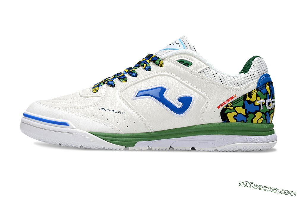 Joma Top Flex IC Indoor & Futsal Soccer Shoes - White/Blue/Green 2