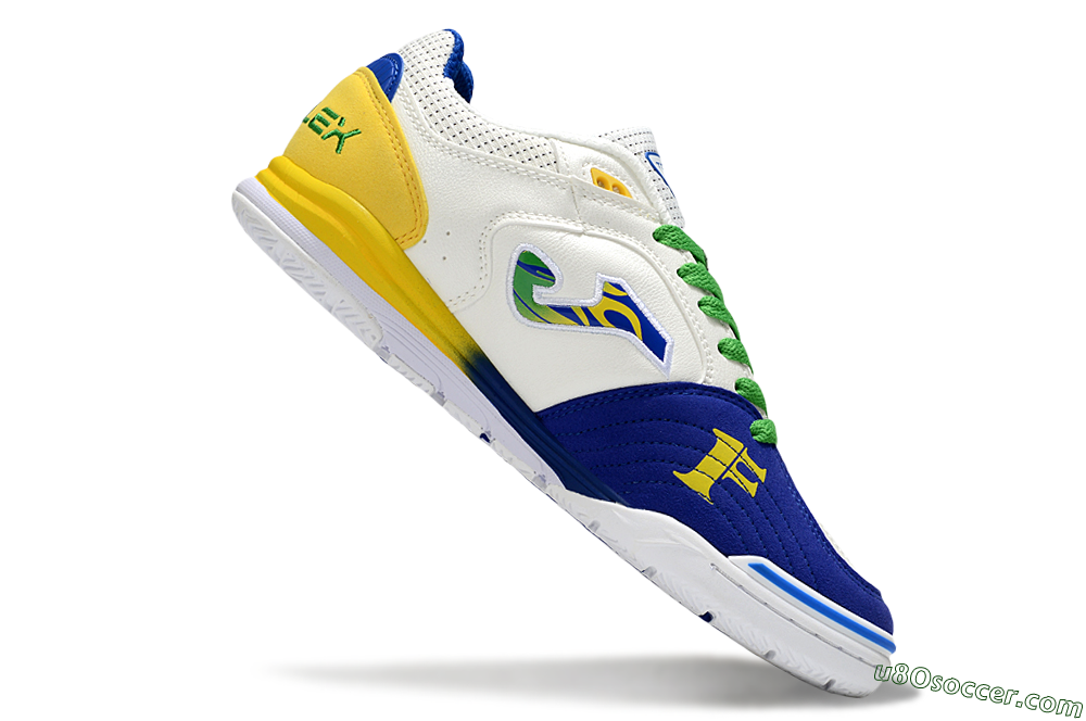 Joma Top Flex IC Indoor & Futsal Soccer Shoes - White/Blue/Yellow 4