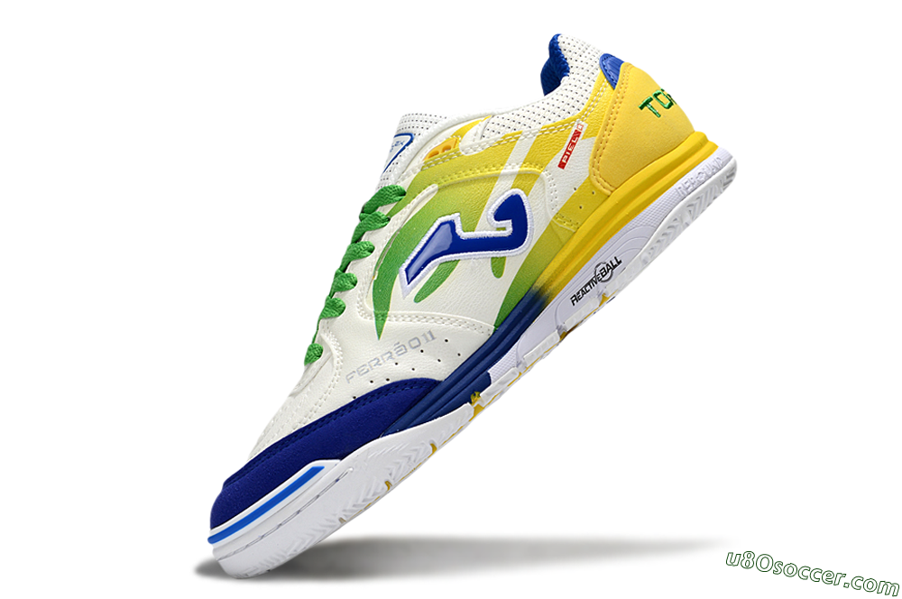 Joma Top Flex IC Indoor & Futsal Soccer Shoes - White/Blue/Yellow 5