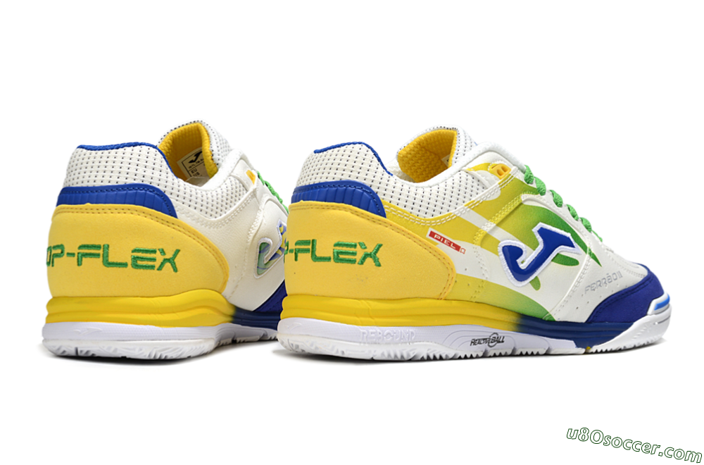 Joma Top Flex IC Indoor & Futsal Soccer Shoes - White/Blue/Yellow 6
