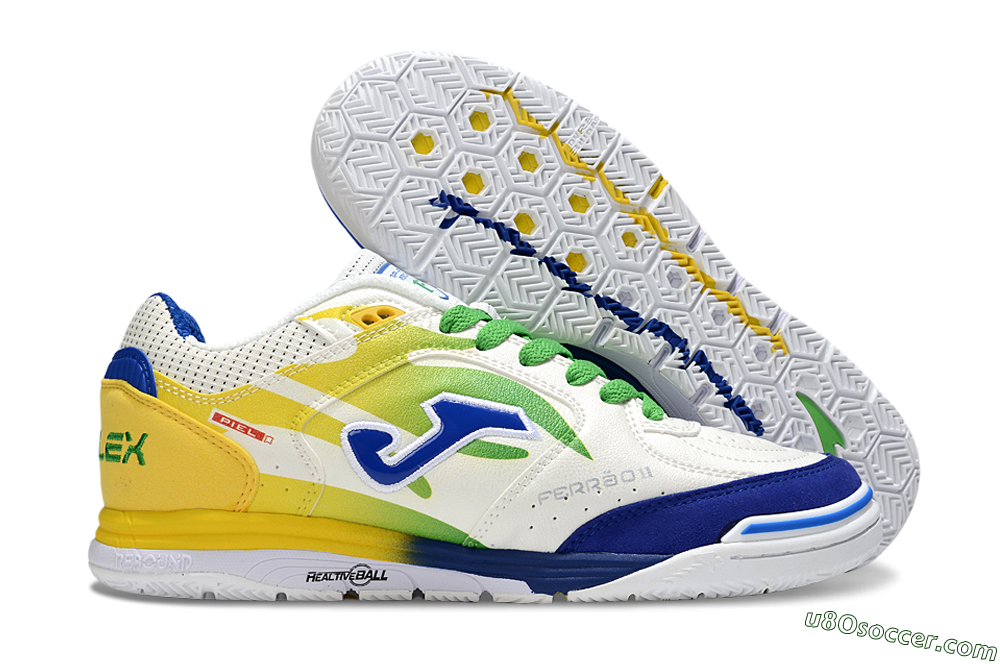 Joma Top Flex IC Indoor & Futsal Soccer Shoes - White/Blue/Yellow 1