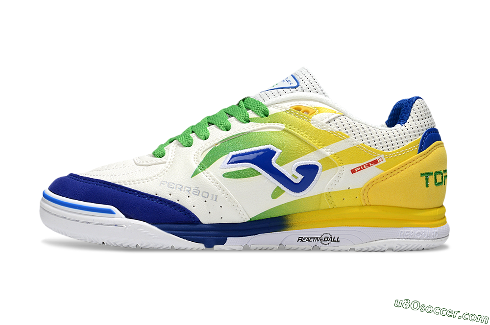 Joma Top Flex IC Indoor & Futsal Soccer Shoes - White/Blue/Yellow 2
