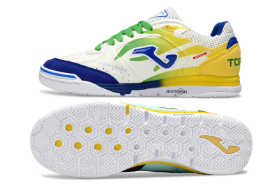 Joma Top Flex IC Indoor & Futsal Soccer Shoes - White/Blue/Yellow