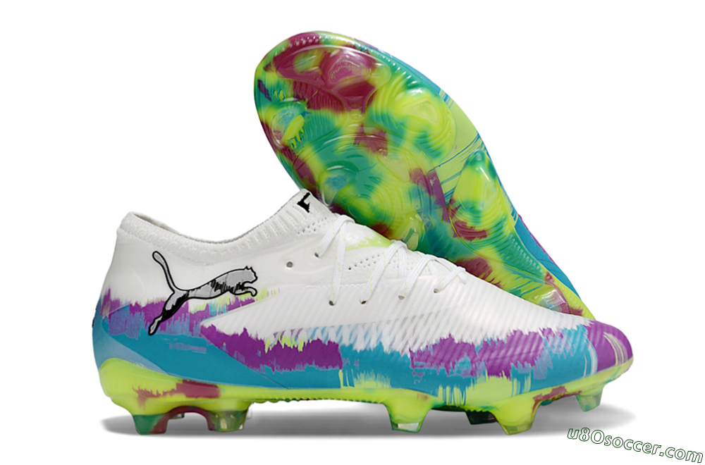 Puma Future 8 Ultimate FG Firm Ground Soccer Cleats - White/Purple/Blue 1