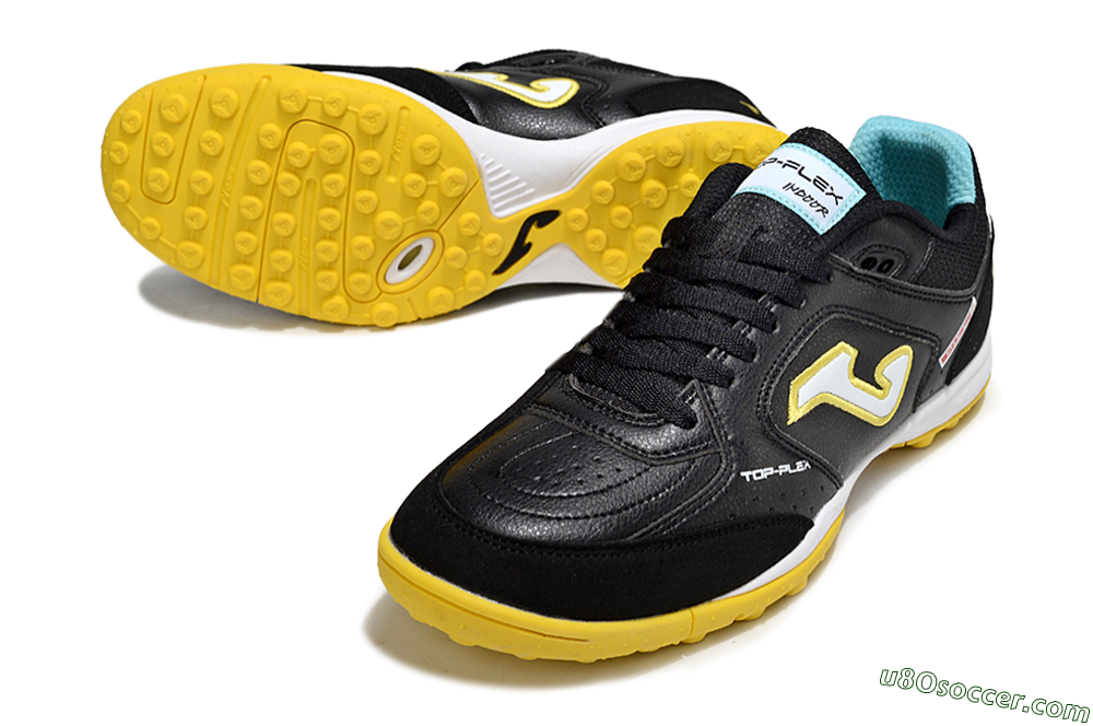 Joma Top Flex TF Artificial Turf Soccer Shoes - Black/White/Yellow 3
