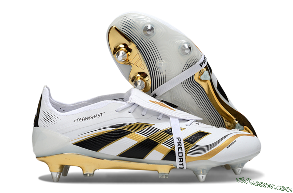 Adidas Predator 25 Elite Foldover Tongue SG Soft Ground Soccer Cleats - White/Black/Gold 1