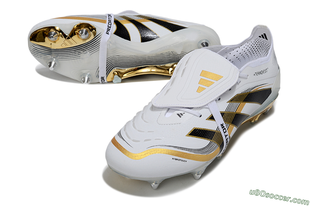 Adidas Predator 25 Elite Foldover Tongue SG Soft Ground Soccer Cleats - White/Black/Gold 3