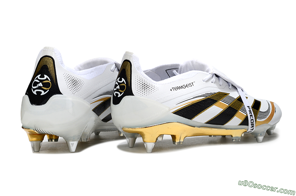 Adidas Predator 25 Elite Foldover Tongue SG Soft Ground Soccer Cleats - White/Black/Gold 6