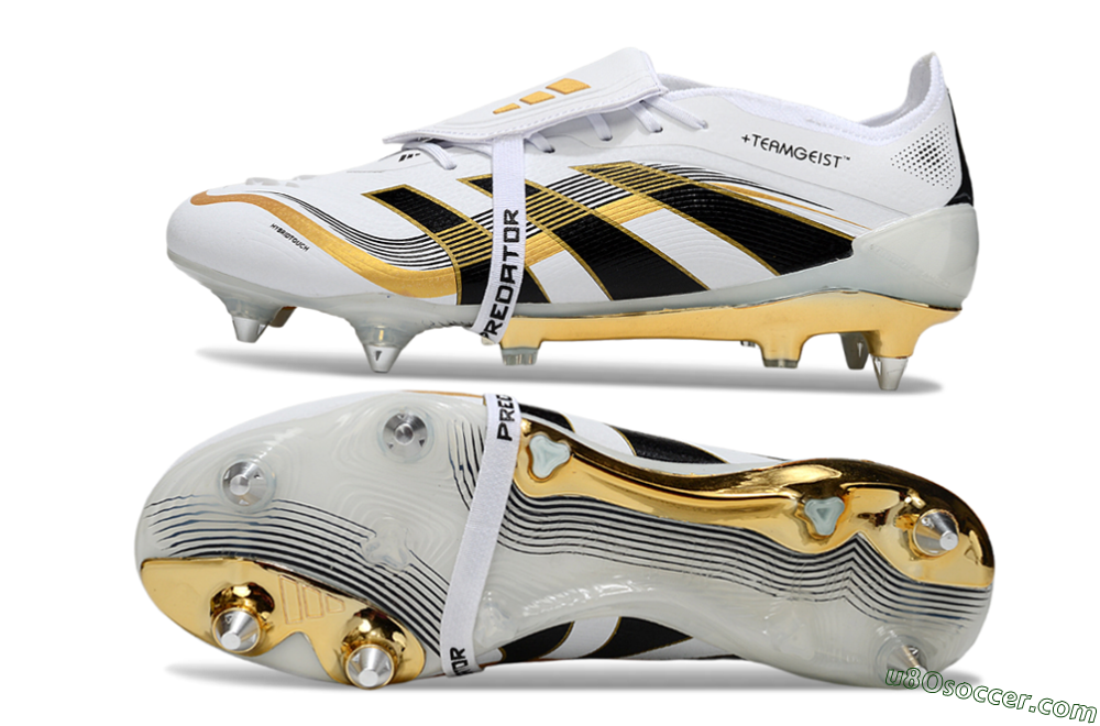 Adidas Predator 25 Elite Foldover Tongue SG Soft Ground Soccer Cleats - White/Black/Gold 0
